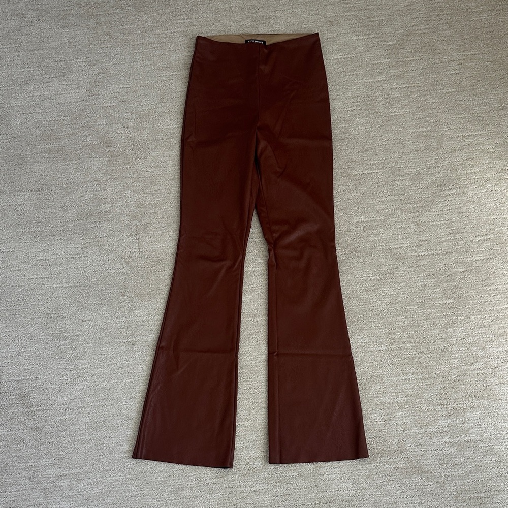 Brown Flared Vegan Leather Pants